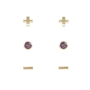 Amethyst & Gold Set of 3 Earrings on white