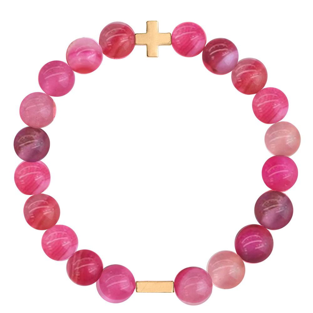 Pink Agate & Gold Elastic Bracelet