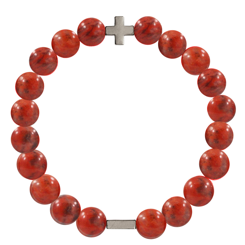 Red Jasper & Silver Elastic Bracelet on white