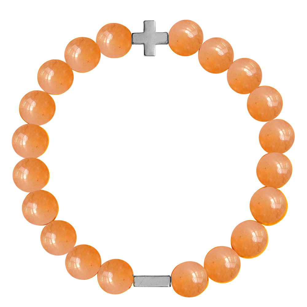 Orange Aventurine & Silver Elastic Bracelet on white