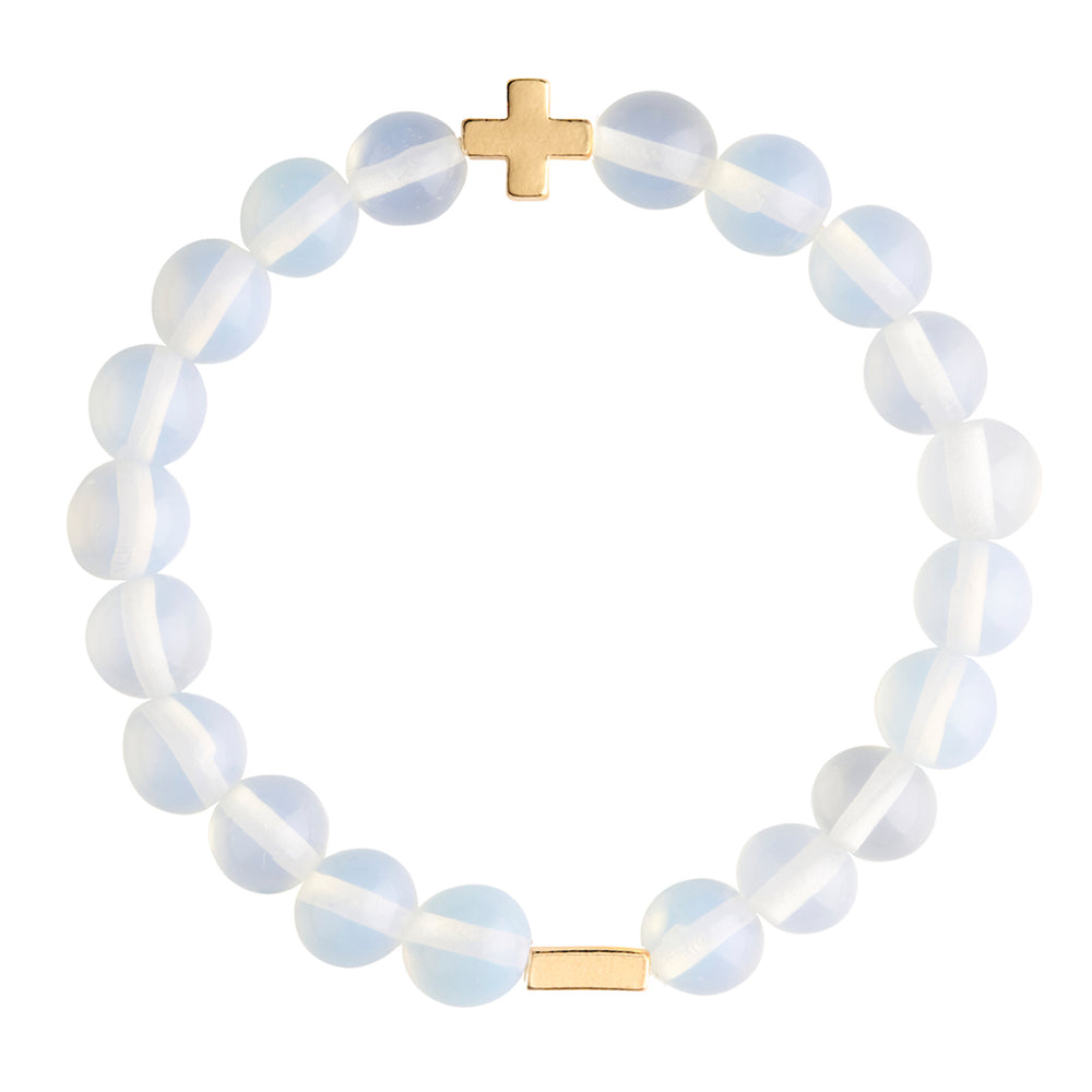 Opal & Gold Elastic Bracelet on white