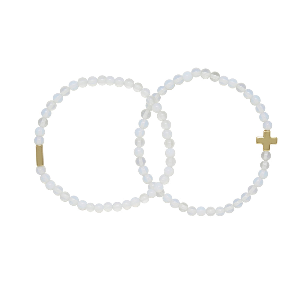 Opal & Gold Elastic Bracelet Set of 2 on white