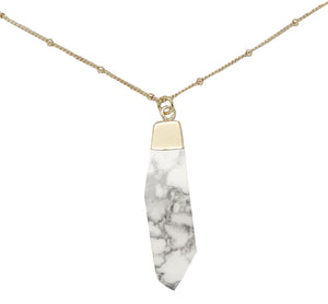 Howlite & Gold Pendant Necklace on white