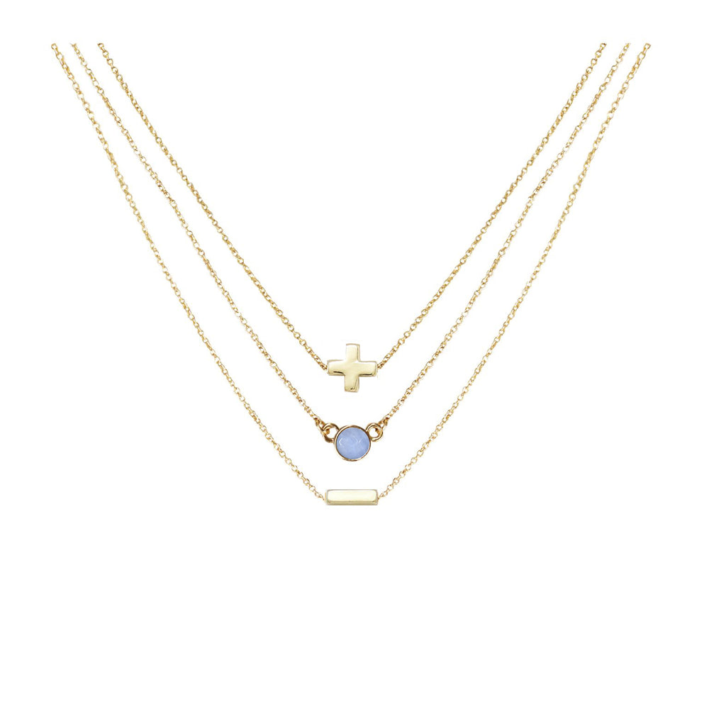Blue Agate & 18k Gold Plated Necklace Set of 3 on white