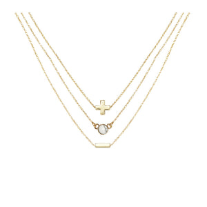 Howlite & 18k Gold Plated Necklace Set of 3 on white