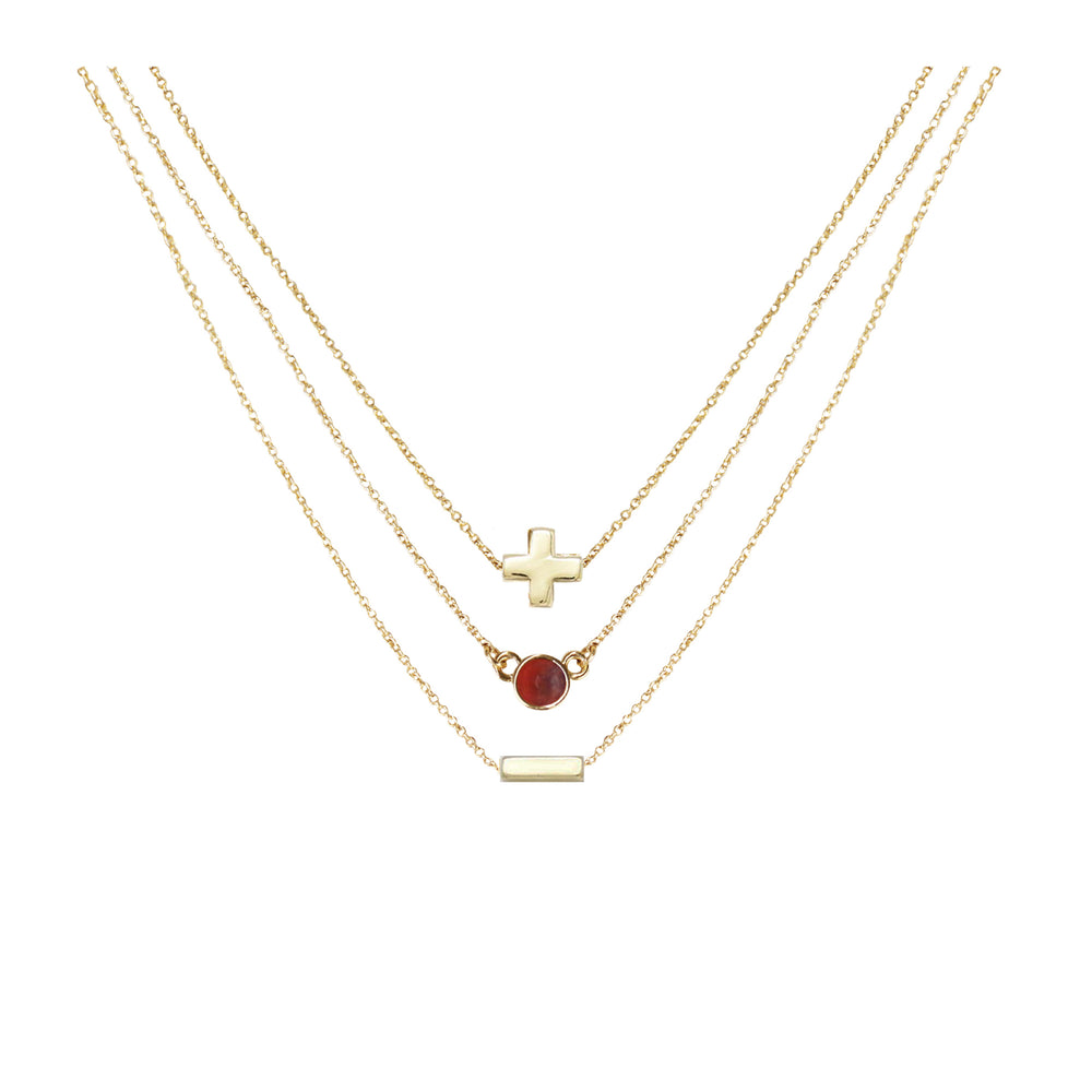 Red Jasper & 18k Gold Plated Necklace Set of 3 on white