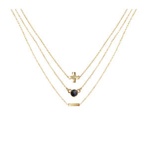 Lava Stone & 18k Gold Plated Necklace Set of 3 on white