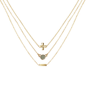 Labradorite & 18k Gold Plated Necklace Set of 3 on white