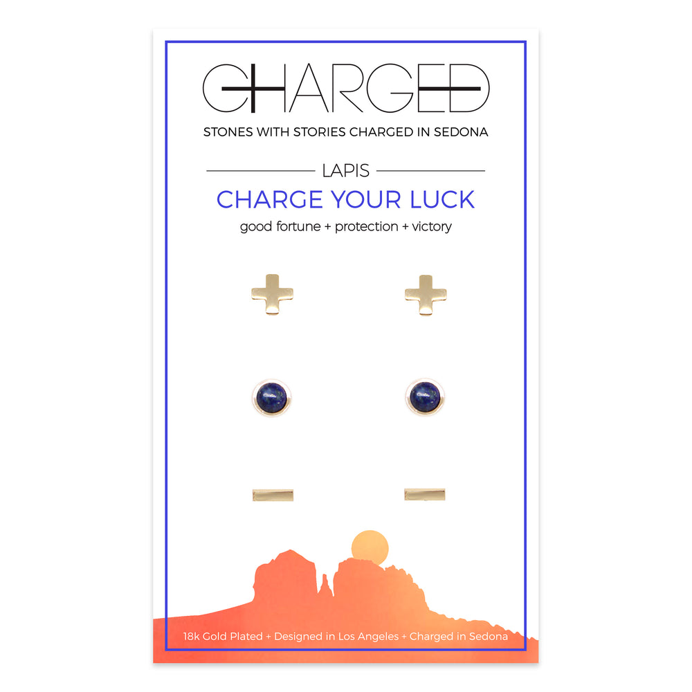 Lapis & Gold Set of 3 Earrings