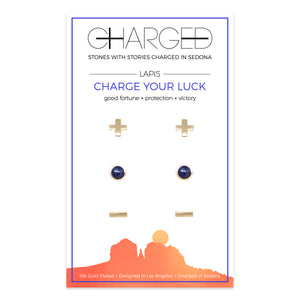 Lapis & Gold Set of 3 Earrings on packaging