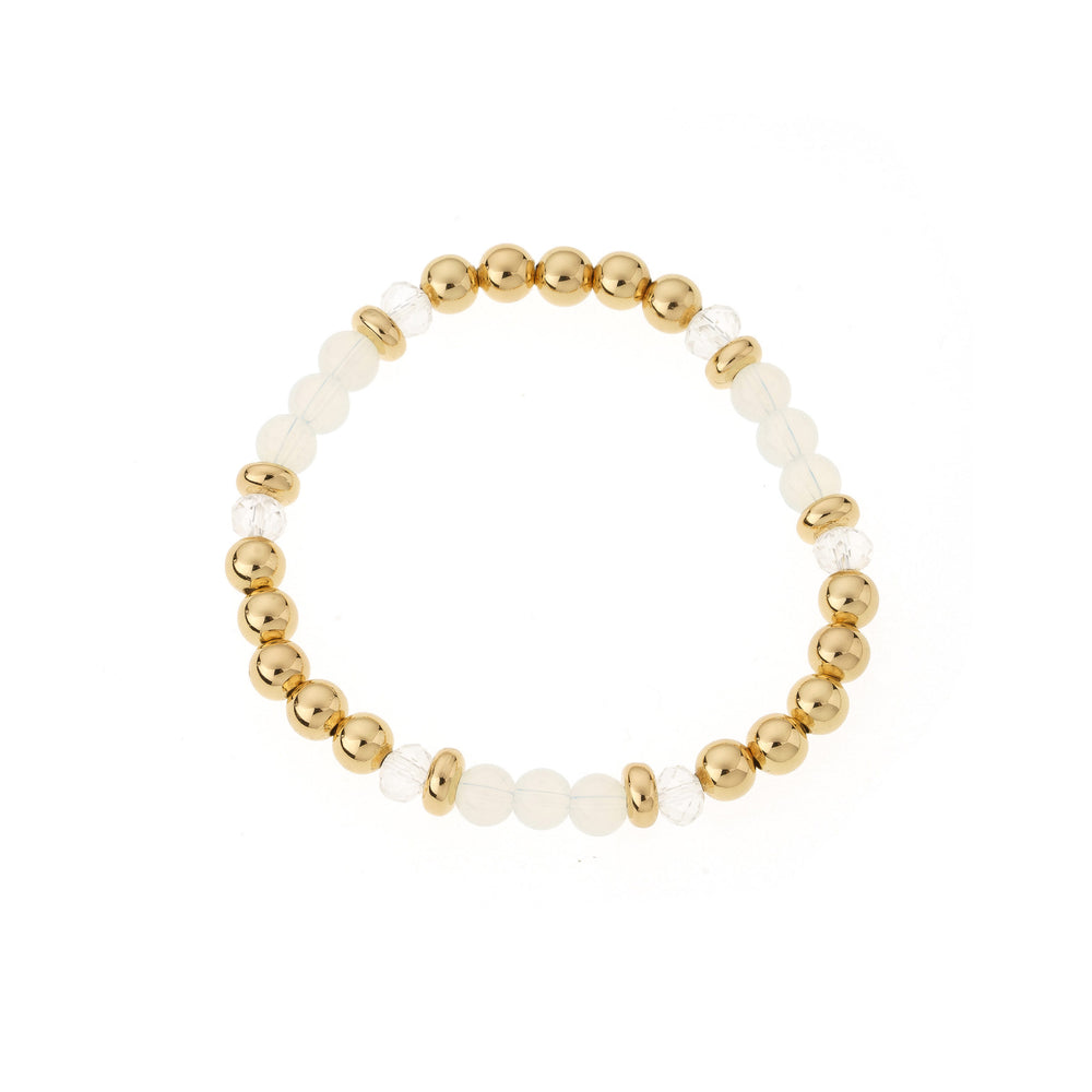 Opal & Gold Elastic Bead Bracelet on white