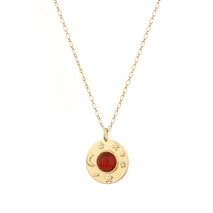 Carnelian & Gold Astronomy Circle Pendant Necklace on white