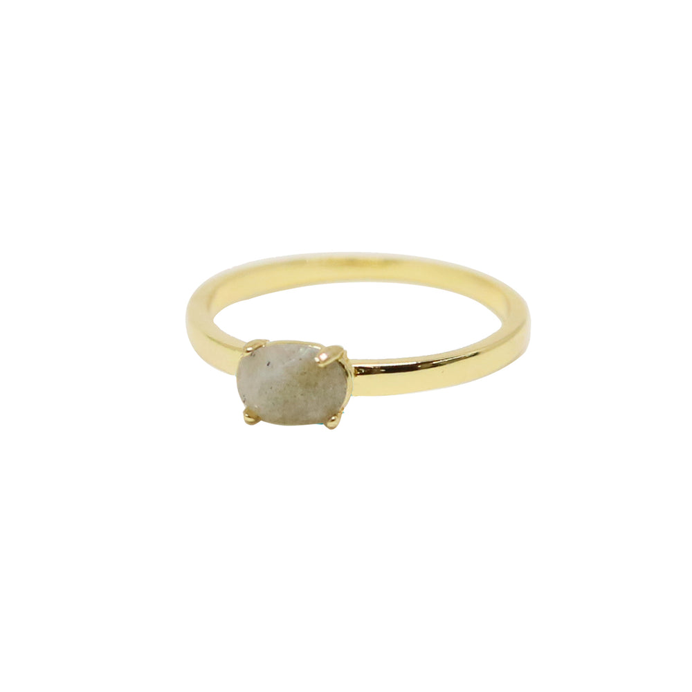 Labradorite & Gold Stacking Stone Ring on white