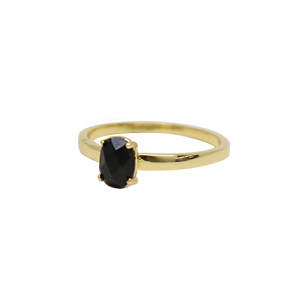 Onyx & Gold Stacking Stone Ring on white
