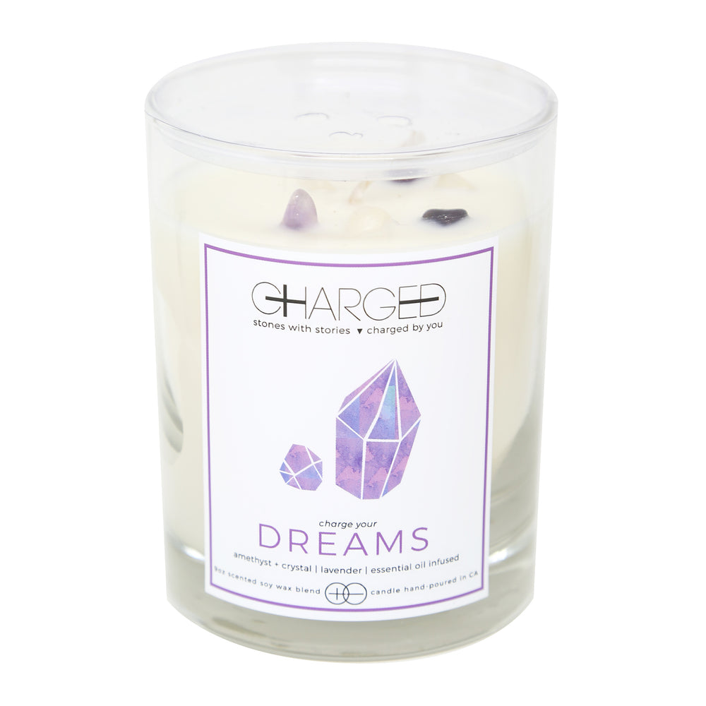 Amethyst Lavender Scented Soy Candle with Crystals on whiteAmethyst Lavender Scented Soy Candle with Crystals on white