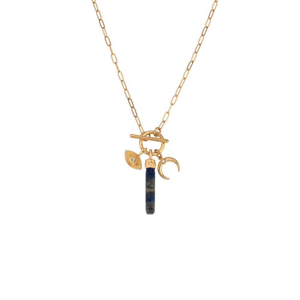 Charged Lapis Pendant and Charms Toggle Necklace