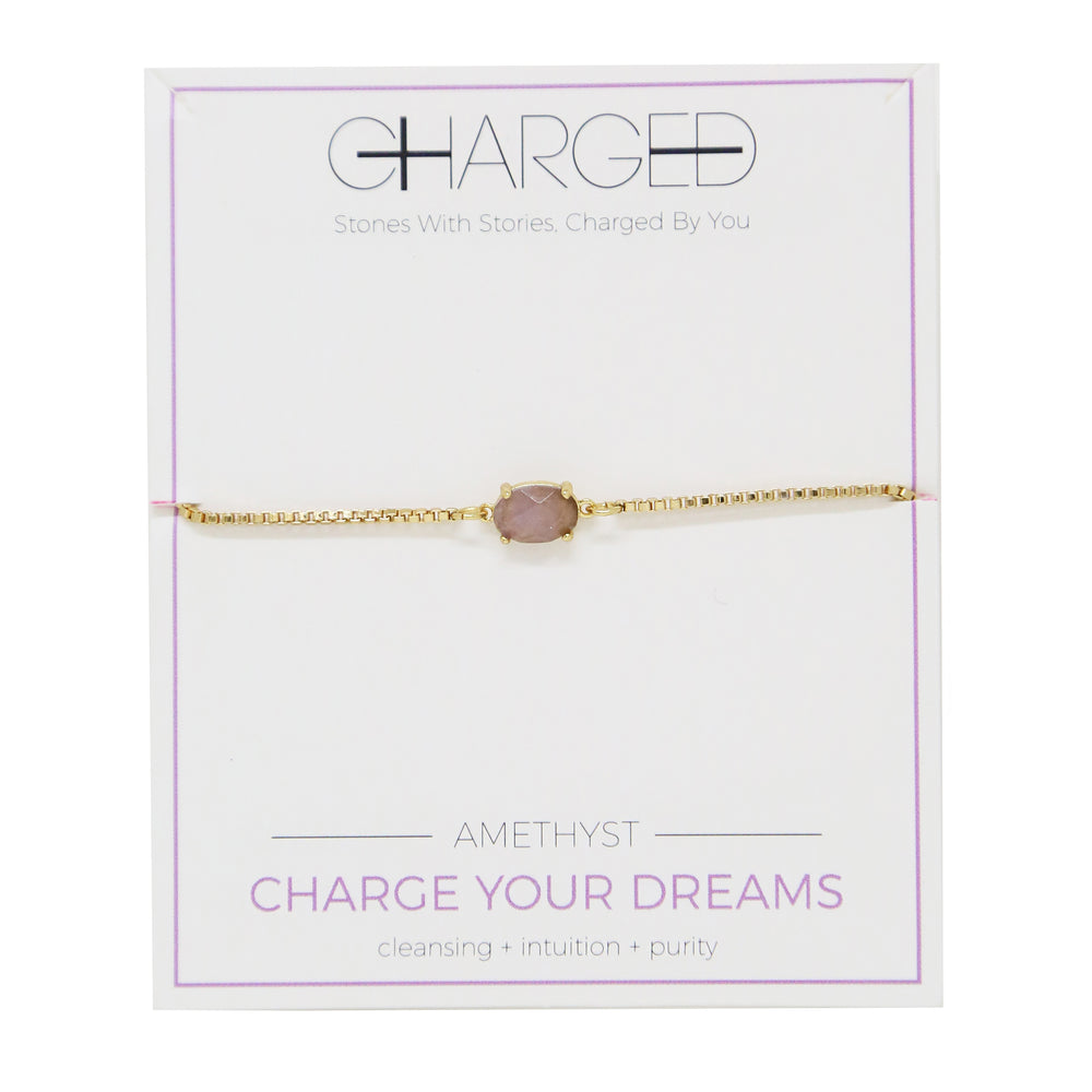 Amethyst & Gold Adjustable Chain Bracelet in packaging