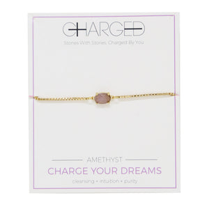 Amethyst & Gold Adjustable Chain Bracelet in packaging