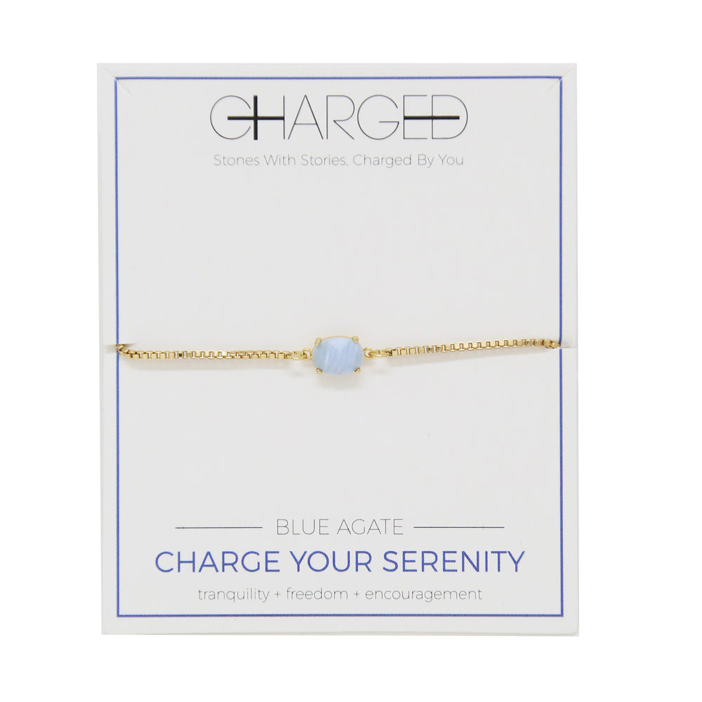 Blue Agate & Gold Adjustable Chain Bracelet on packaging