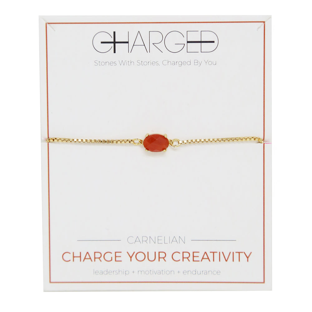 Carnelian & Gold Adjustable Chain Bracelet on packaging