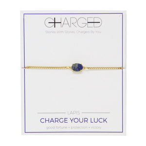 Lapis & Gold Adjustable Chain Bracelet on packaging