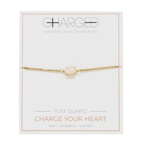 Rose Quartz & Gold Adjustable Chain Bracelet on packaging