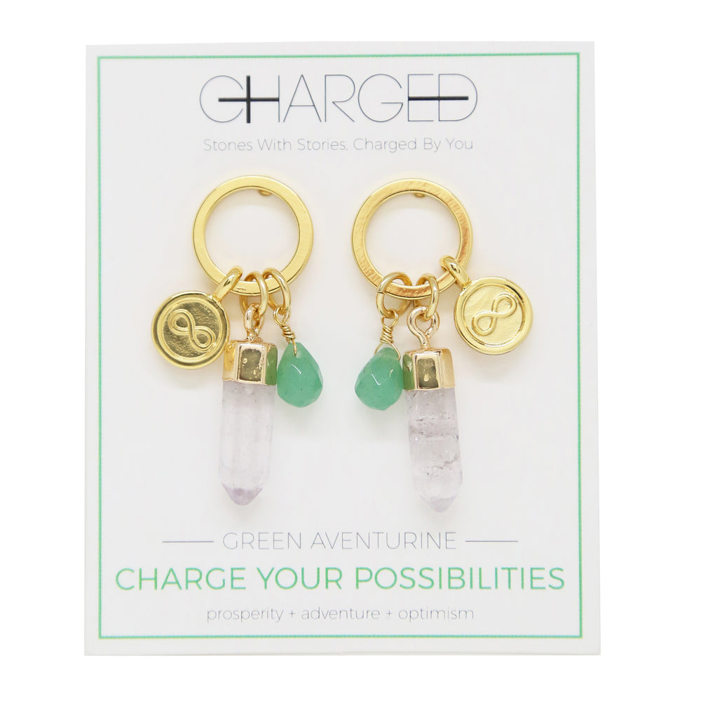 Aventurine & Gold Charm Earrings on packaging