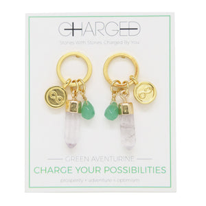 Aventurine & Gold Charm Earrings on packaging