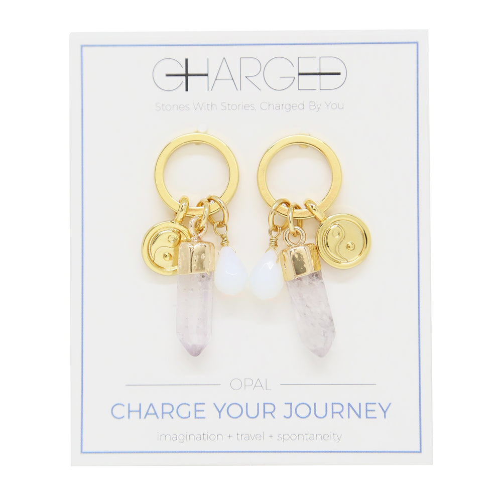 Opal & Gold Charm Earrings on packaging