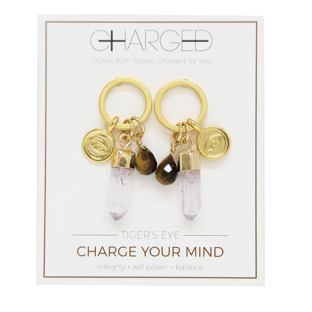 Tiger's Eye & Gold Charm Earrings on packaging