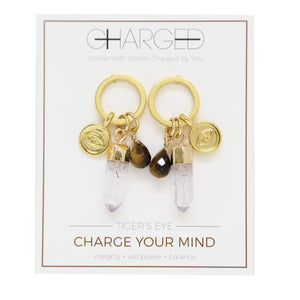 Tiger's Eye & Gold Charm Earrings on packaging