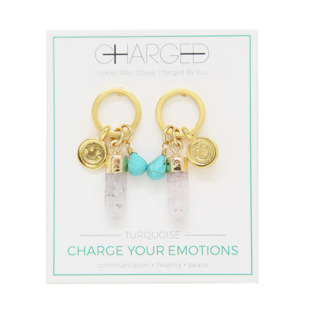Turquoise & Gold Charm Earrings on packaging