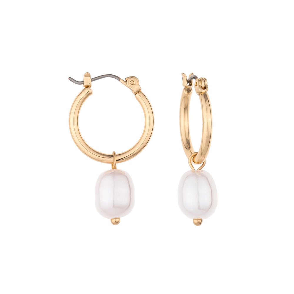 Removable Pearl & Stone Huggie Earrings on white