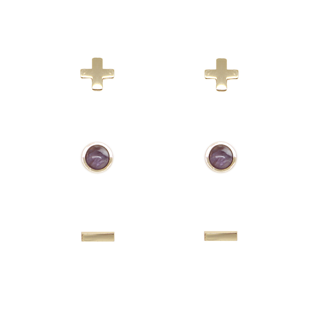 Amethyst & Gold Set of 3 Earrings on white