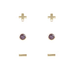Amethyst & Gold Set of 3 Earrings on white