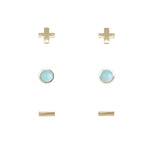 Amazonite & Gold Set of 3 Earrings on white