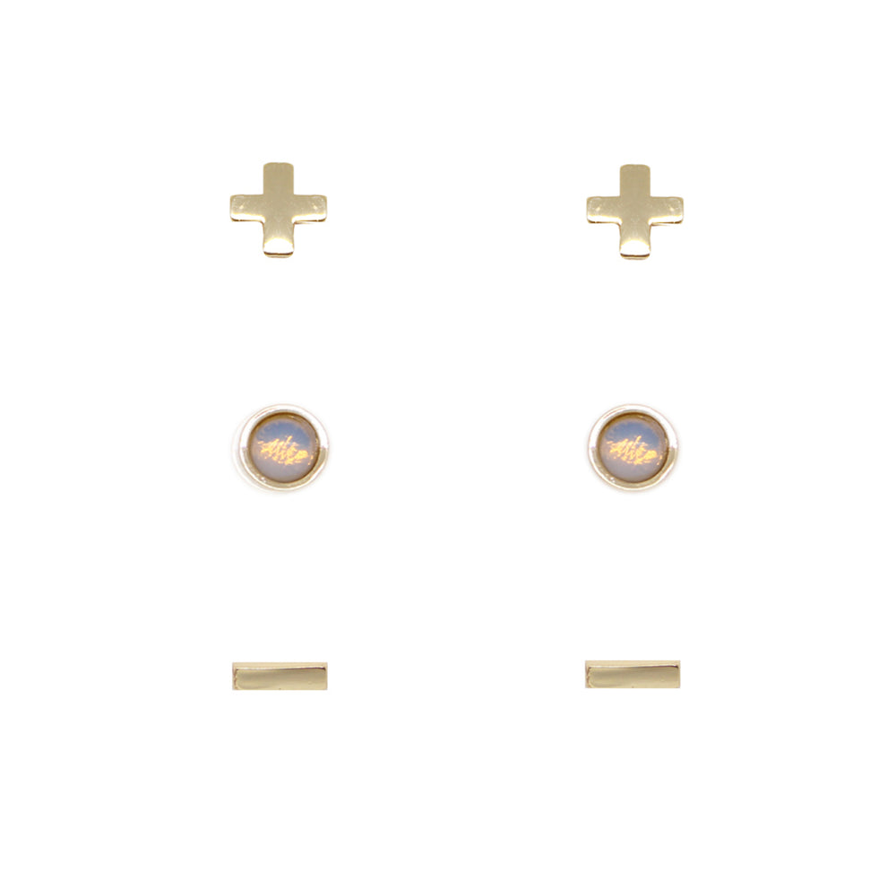 Opal & Gold Set of 3 Earrings on white