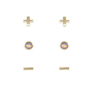 Opal & Gold Set of 3 Earrings on white