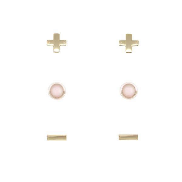 Rose Quartz & Gold Set of 3 Earrings on white