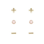 Rose Quartz & Gold Set of 3 Earrings on white