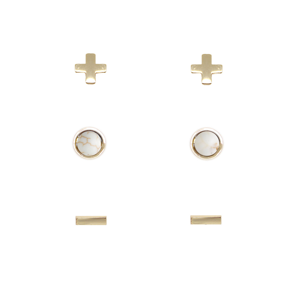 Fossil Jasper & Gold Set of 3 Earrings on white