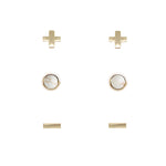 Fossil Jasper & Gold Set of 3 Earrings on white