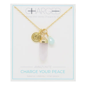 Amazonite & Gold Charm Necklace on packaging