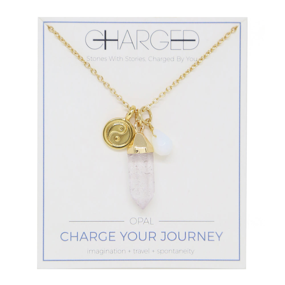 Opal & Gold Charm Necklace on packaging