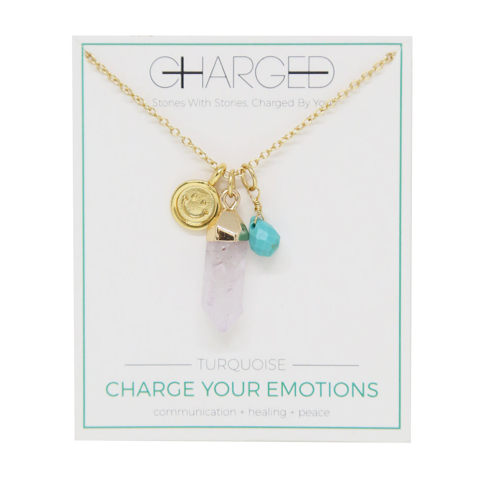 Turquoise & Gold Charm Necklace on packaging