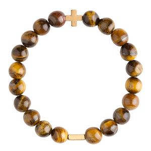 Tiger's Eye & Gold Elastic Bracelet on white