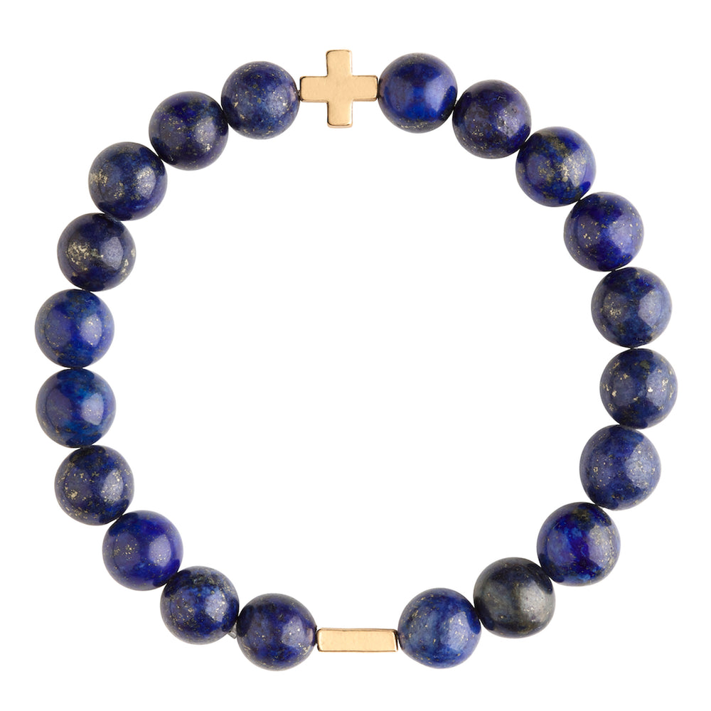 Lapis & Gold Elastic Bracelet on white