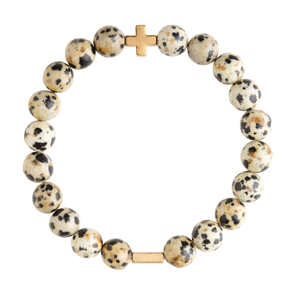 Dalmatian Jasper & Gold Elastic Bracelet on white