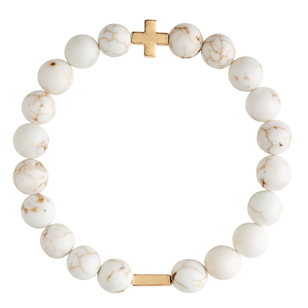 White Fossil Jasper & Gold Elastic Bracelet