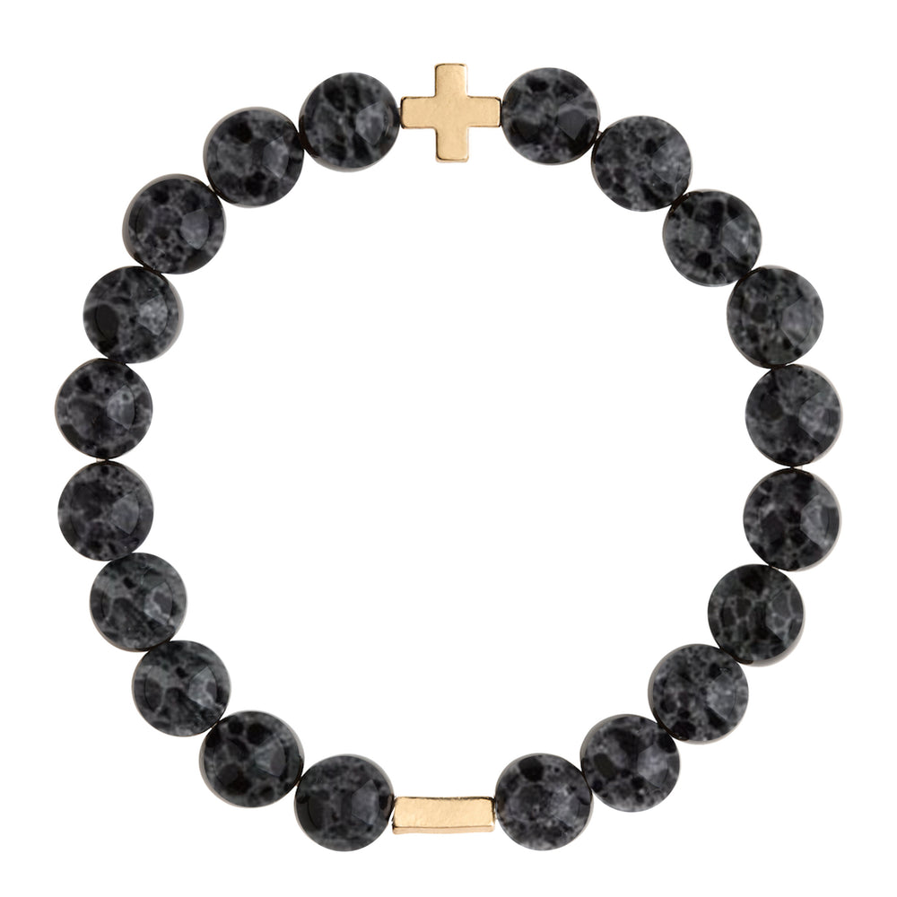 Lava Stone & Gold Elastic Bracelet on white